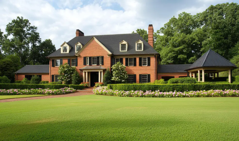 An inviting brick home framed by mature trees